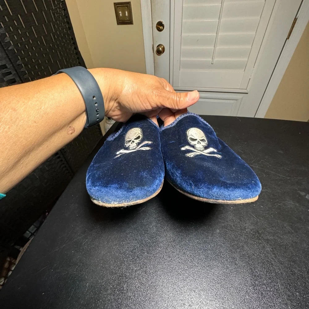 Del Toro blue velvet embroidered skull men’s loafer size 11 made in Italy
